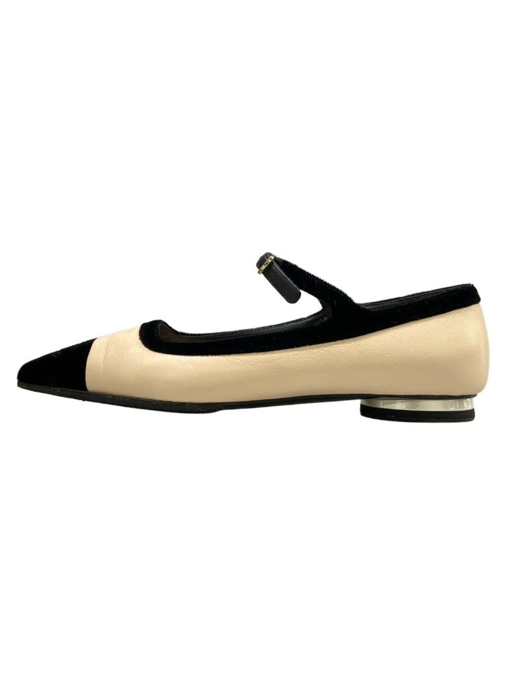 Chanel Flat Shoes Mary Jane Beige Black CC Logo Lambskin